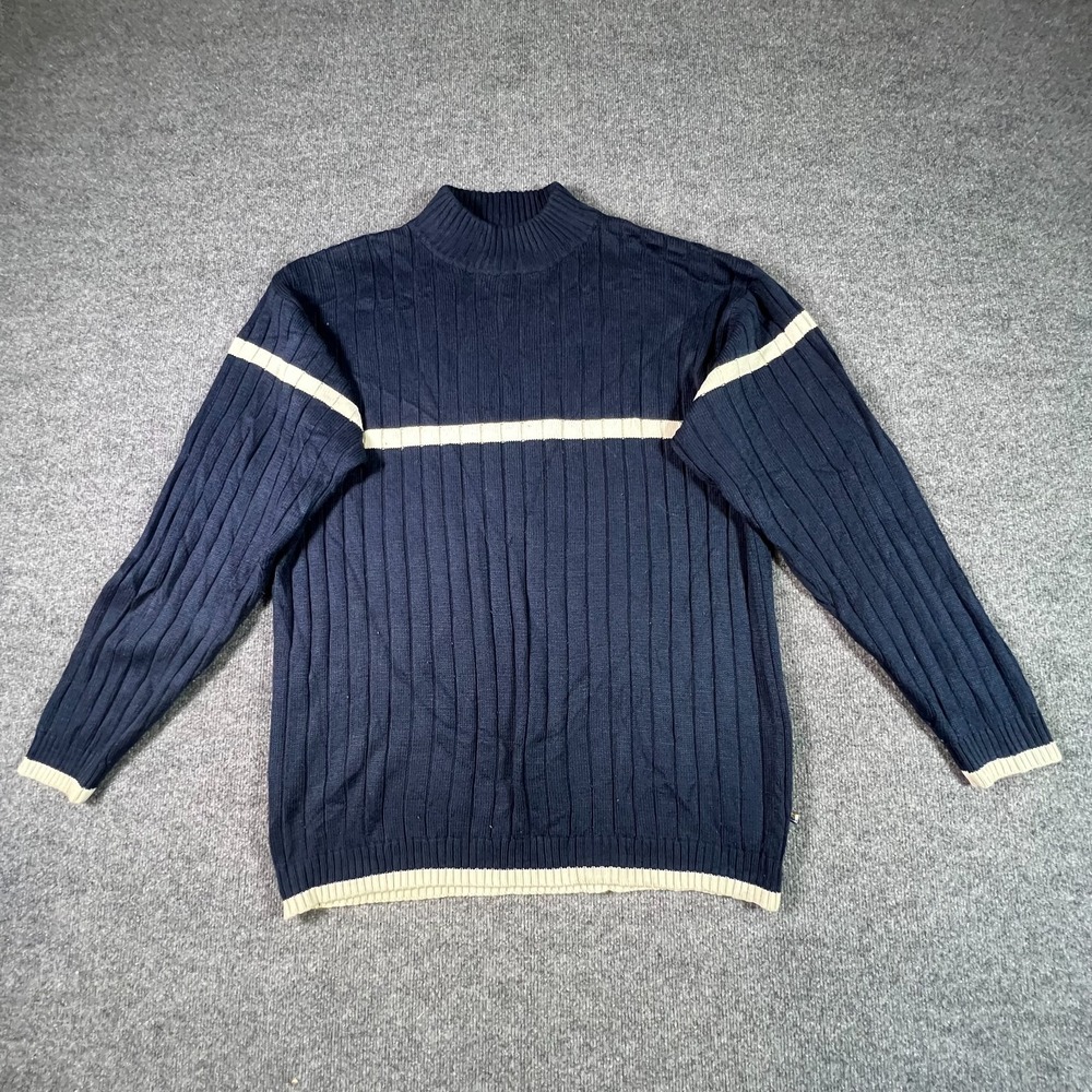 PJ Mark Sweater Womens 2XL Blue Acrylic Ribbed Knit Preppy Mock Neck Pullover
